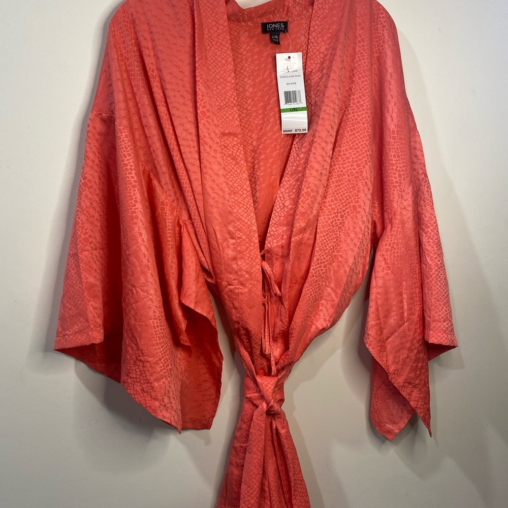 NWT JONES NEW YORK PEACH COLORED SNAKE SILKY KIKONO S/M L/XL BRIDESMAIDS
